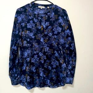 EUC VINCE Plumeria Blooms Long-Sleeve Silk
Blouse, Size M